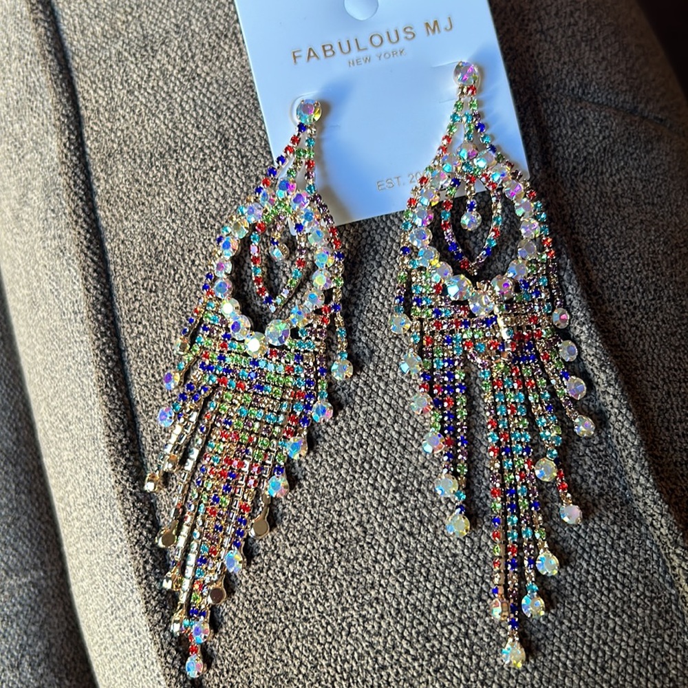 Multi-Colored Dangle Statement Earrings